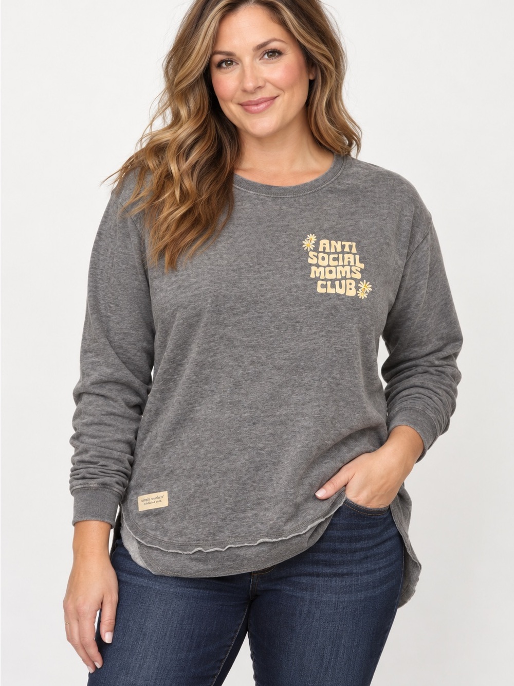 Simply Southern Gray Crewneck Sweatshirt with Cream Daisy Graphic